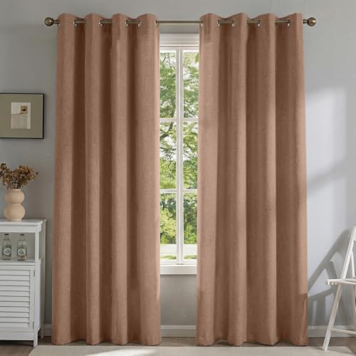 PFAS Free Mocha Linen Curtains 96 inch Length 2 Panels Set 100%