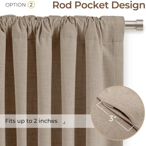 INOVADAY 100% Blackout Linen Curtains for Bedroom 50x96 Inches Taupe