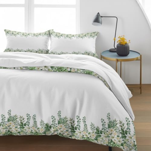 Flower Leaves King 4 Piece Duvet Cover Set, Rustic Farmhouse Beige