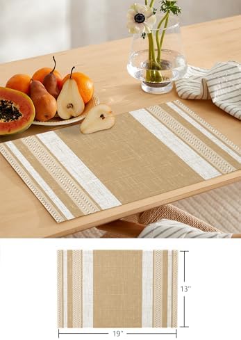 Vintage Tan Brown Striped Table Runner and Placemats for Dining