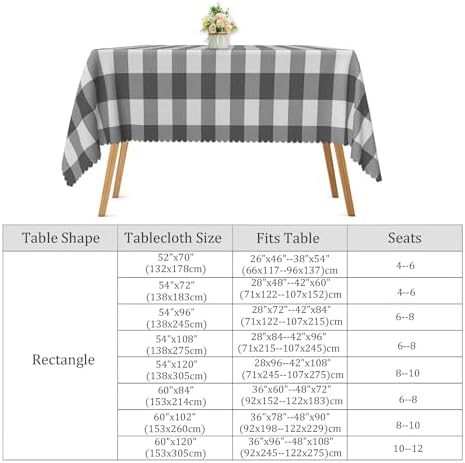 Buffalo Plaid Linen Tablecloth Grey and White Checkered Modern Classic