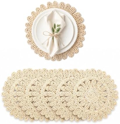Eiyye 13.8'' Woven Placemats Set of 6 Handwoven Round Table Mats