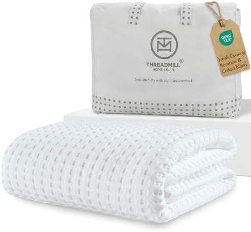 Threadmill King Waffle Bed Blanket, Rayon Derived from Bamboo, White