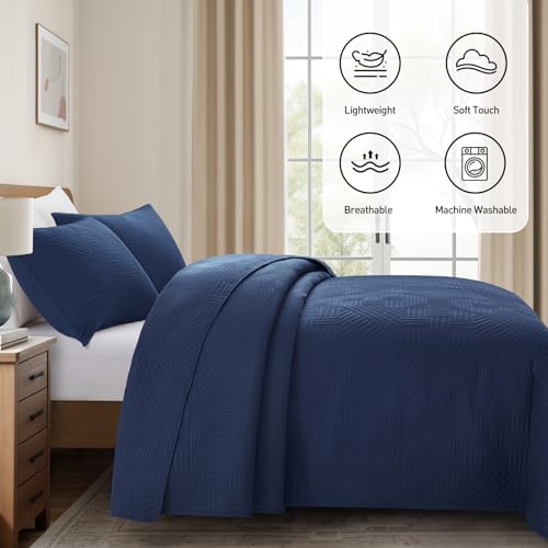 Lavsiry Navy Quilt King Size, 3 Pieces Bedspread Set