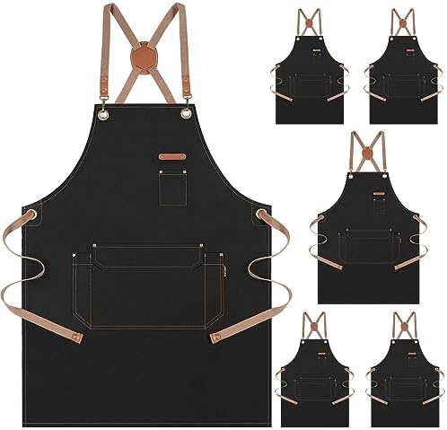 Genixart Chef Apron Men Women, Kitchen Aprons Cooking, BBQ - Black
