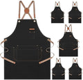 Genixart Chef Apron Men Women, Kitchen Aprons Cooking, BBQ - Black