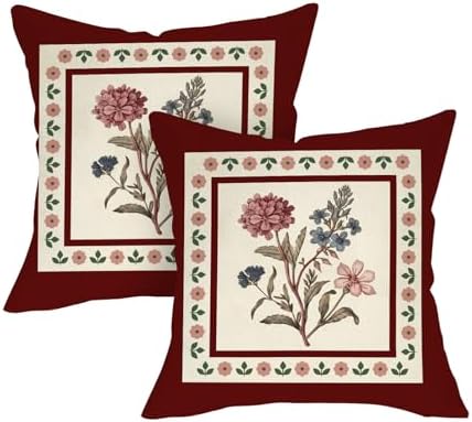 Vintage Floral Decorative Throw Pillow Covers 18 x 18 Set of 2, Retro