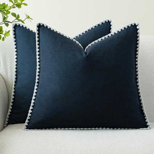 Pack of 2 Decorative Linen Euro Sham Throw Pillow Covers 22x22 Navy