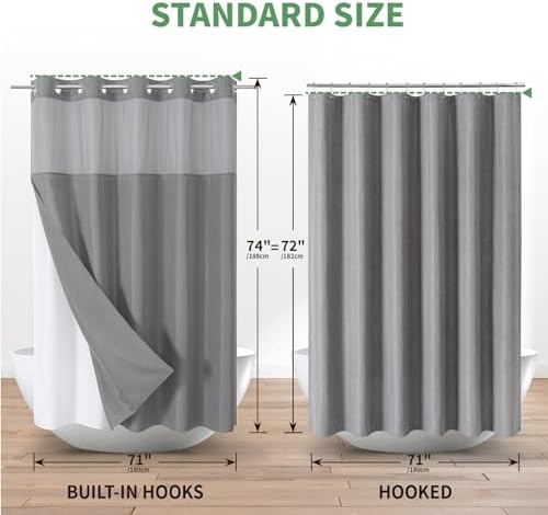 eachope No Hook Slub Textured Shower Curtain with Snap in