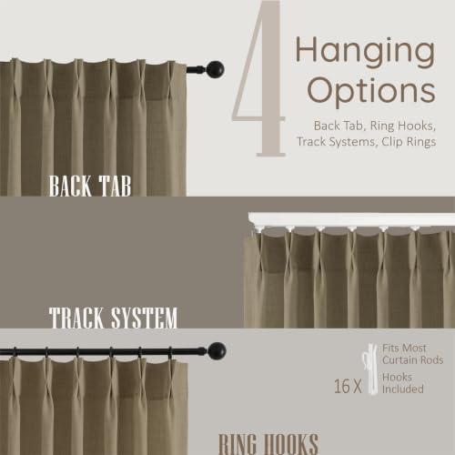Pinch Pleated Linen Texture Semi Sheer Curtains Oatmeal 84 in Long
