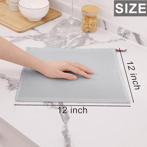 Homaxy 100% Cotton Waffle Weave Dish Cloths, 8 Pack, Light Grey
