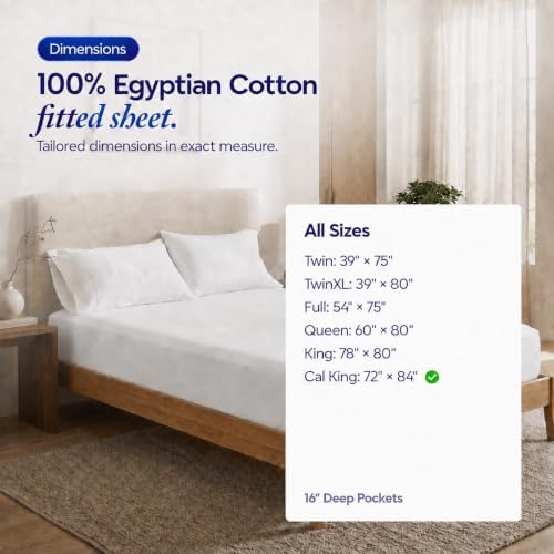 100% Egyptian Cotton Fitted Sheet Size Cal King, 16" Deep, Easy-Fit