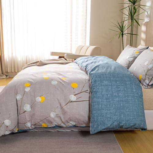 OAITE King Duvet Cover Set 3pcs 100% Cotton Grey Abstract Branch