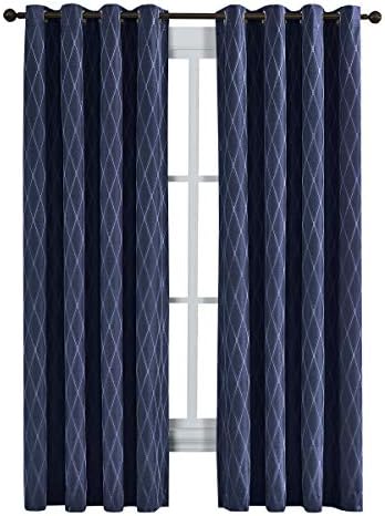 Victoria Blackout Curtains 54 x 96, Abstract Jacquard, 2 Panels, Navy