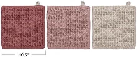 Creative Co-Op 3-Piece Cotton Knit Dish Cloths, Multicolor
