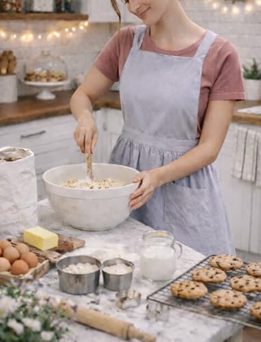 Pinknoke Cute Cotton Pinafore Aprons for Women with Pockets for