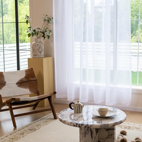 MYSTIC-HOME Sheer Curtains 84 Inches Long - 2 Panels White Sheer
