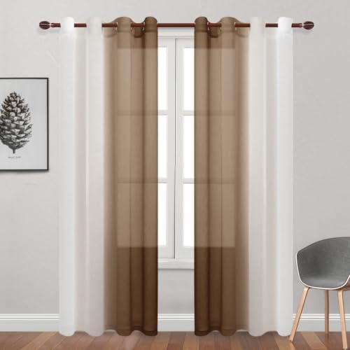 DWCN Ombre Sheer Curtains - Faux Linen Semi Voile Gradient