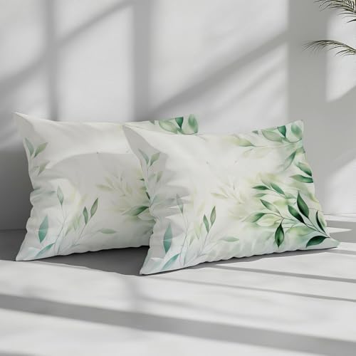 Watercolor Style Plant Leaves Duvet Cover Set 3 Pieces King Size, 1
