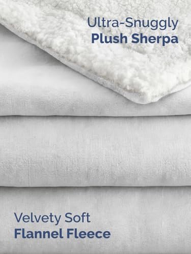 Sherpa Fleece Blanket Twin Size - Reversible Blanket - White, 60" x