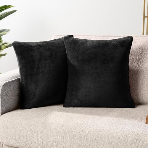 PAVILIA Black Decorative Throw Pillow Covers 18x18 Set of 2, Plush