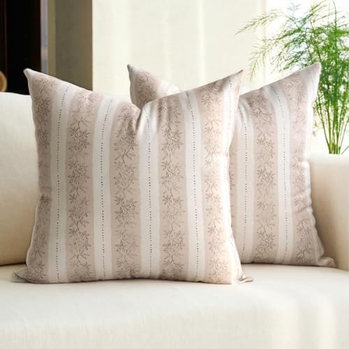 DOMVITUS Floral Pillow Covers 20x20 Inch Set of 2, Vintage Striped