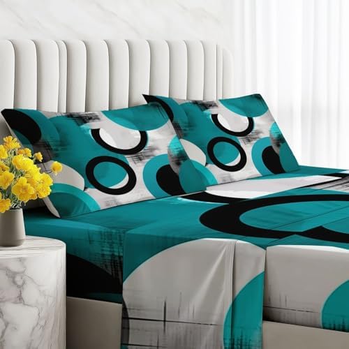 Fitted Sheet 3 Pieces Twin XL Size Modern Geometric Circles Themed Bed