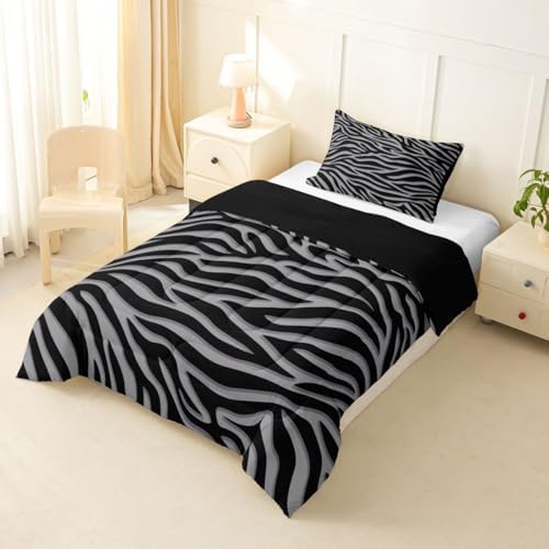 Erosebridal Zebra Print Twin Comforter Set Gray Stylish Animal Print