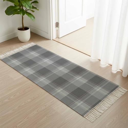 Grey Buffalo Plaid Hallway Runner Rug 2'x5', Farmhouse Geometric