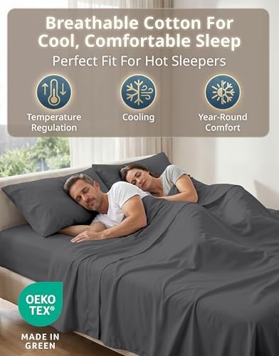 600TC 100% Cotton King Bed Sheets - Silky Smooth Sateen Weave
