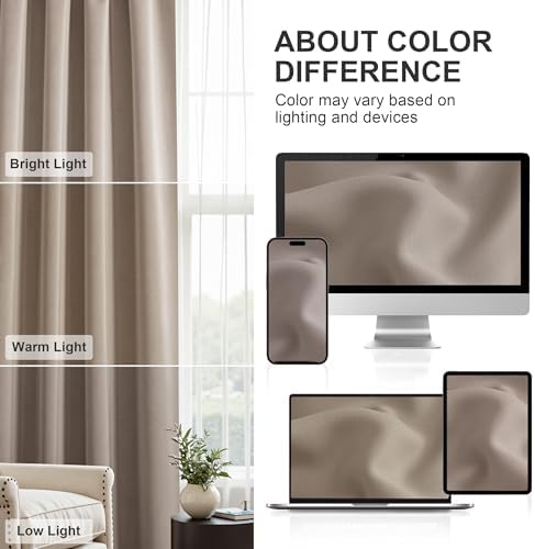PONY DANCE Taupe Blackout Curtains for Bedroom 72 inches Long, Rod