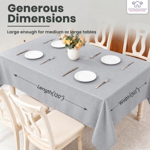LFH Home Cotton Rich Tablecloth, 60 x 120 Inch, Light Grey