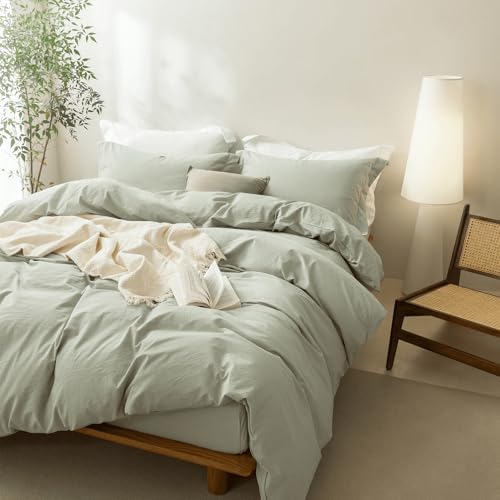 BDEAR 3Pcs Sage Green Duvet Cover Set California King Size 104" W x