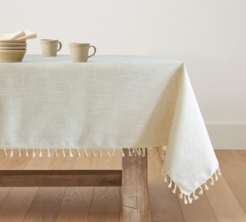 Beige Cream Linen Table Cloth for Dining Room Kitchen Flax Burlap
