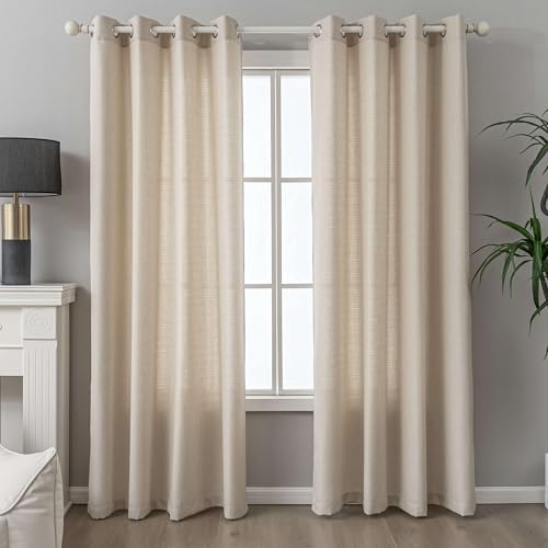 Beige Curtains Linen Textured Semi Sheers 84 inch Long 2 Panels