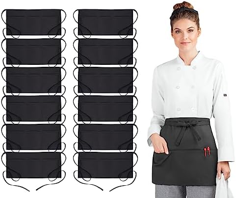 Avalon Kitchen Server Aprons with 3 Pockets – 100% Polyester Waist