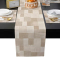 Cream Beige Checked Table Mats Set of 6 with Table Runner 90 Inches