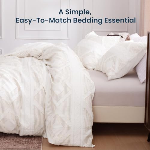 SLEEP ZONE Queen Duvet Cover Set, Tufted Boho Cotton Blend, Beige