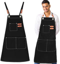 Cooking Apron Black 12 Oz Cotton Chef Apron with Adjustable Straps for
