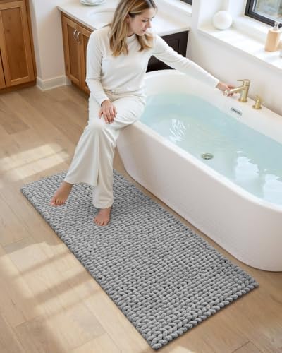 DEXI Bathroom Runner Rugs 60x24, Non Slip Chinelle Bath Mat, Light