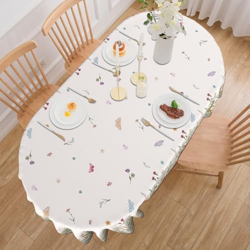 Oval Tablecloth 60 x 102 Inch, Spring Floral Summer Wildflowers Oval