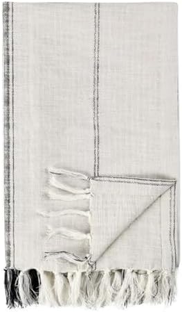 Pemberly Row Cotton Linen Throw Blanket, 50"x70", Ivory/Gray