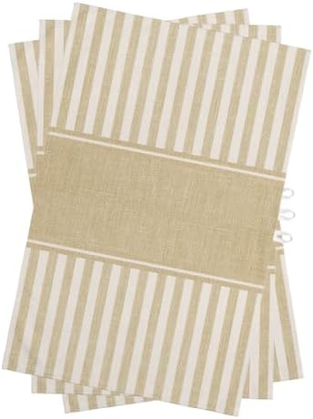 Pale Brown Striped Kitchen Towels Set of 3, Water Absorbent Dish