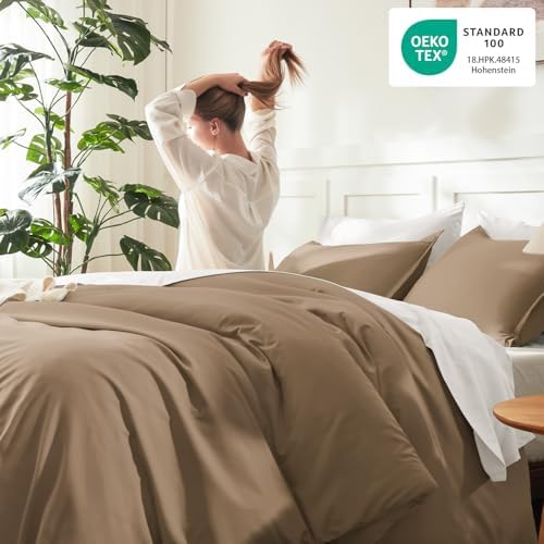 Litanika Taupe King Comforter Set, 3 Pieces Lightweight Solid Bed Set