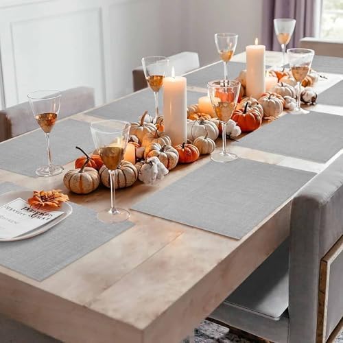 Gray Linen Bottom Placemats Set of 6 Washable Table Mats for