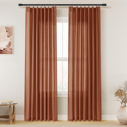 Aersas Terracotta Pinch Pleat Linen Curtains 84 Inch Length 2 Panels