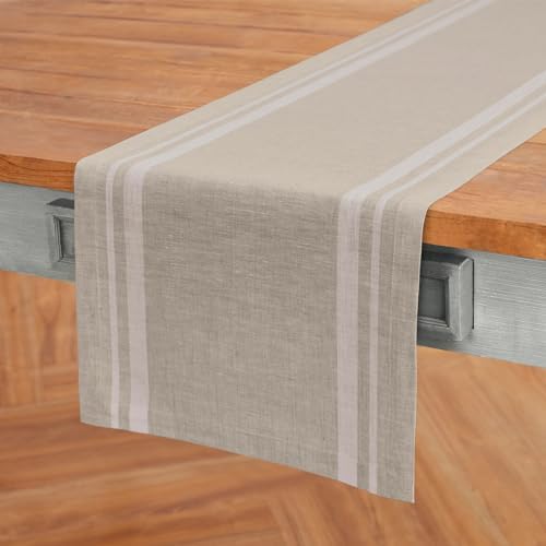 Solino Home 100% Pure Linen Table Runner, 14 x 144 in, White, French