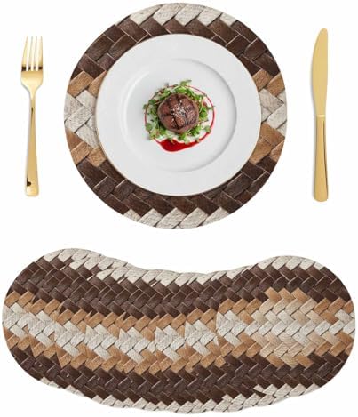 Neutral Woven Pattern Round Braided Placemats Set of Set of 8 Heat