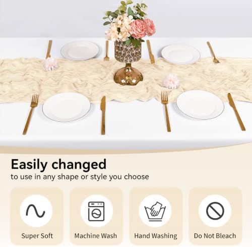 10 Pack Ivory Cheesecloth Table Runner 17x108 Inch Boho Gauze Fabric