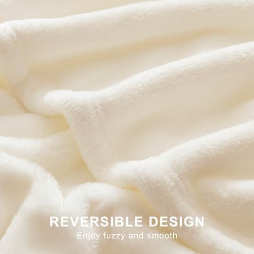 Hansleep Full Beige Fleece Blanket, Soft Flannel Bed Blanket